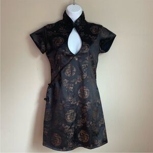 Vintage Frederick's of Hollywood 90's Y2K Dragon Asian Dress Black Size M Whimsy